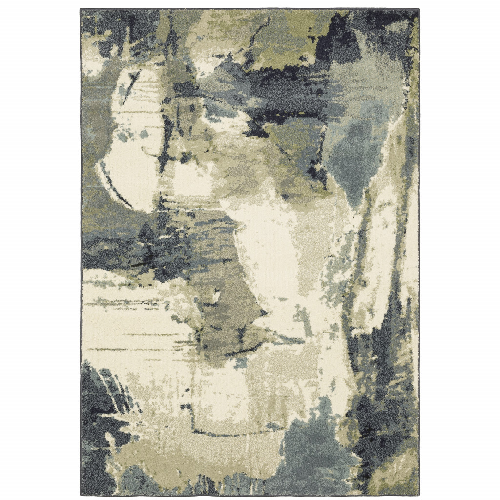 10 x 13 ft. Blue Light Blue Gray Sage Beige & Ivory Abstract Power Loom Stain Resistant Rectangle Area Rug