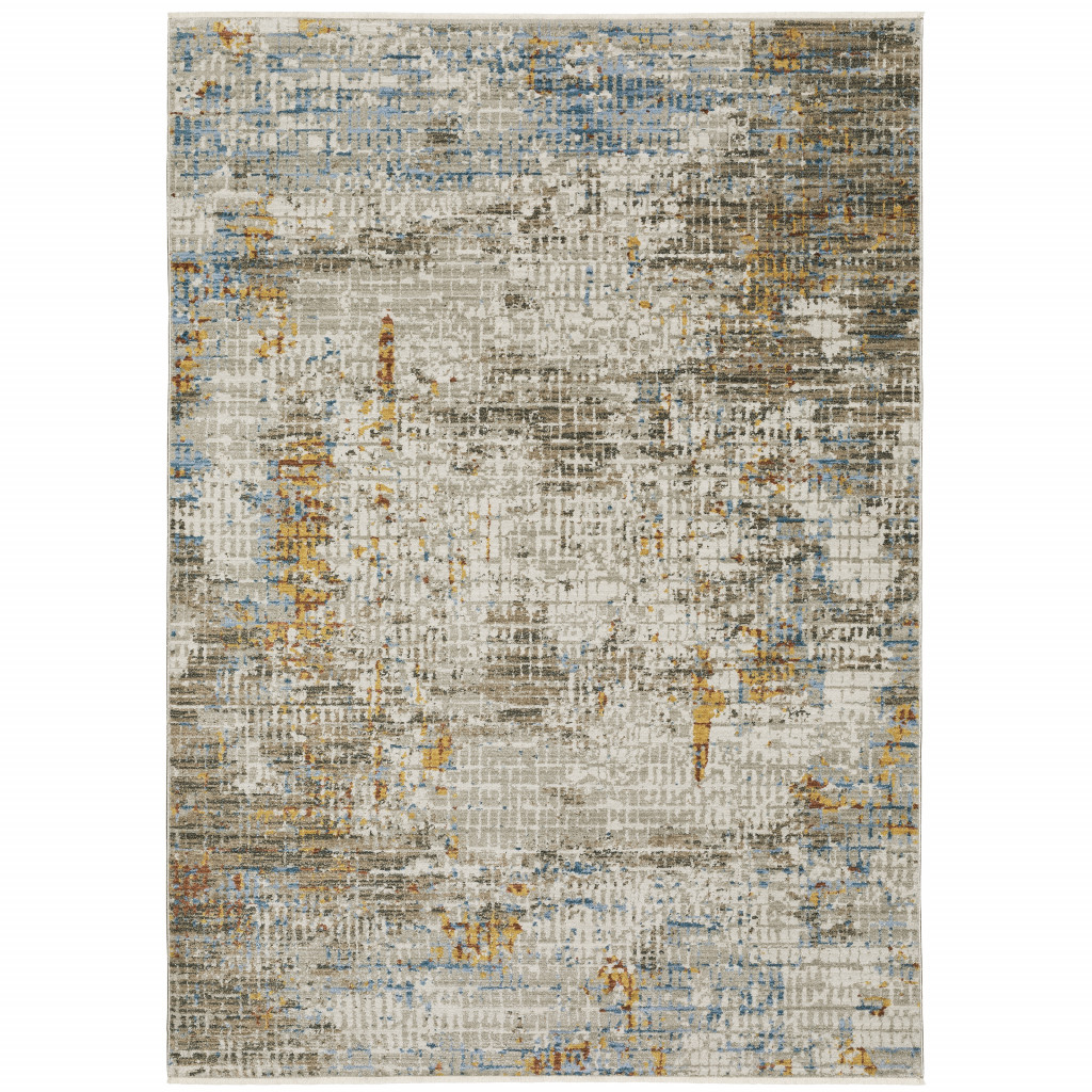 4 x 6 ft. Beige Gray Brown Gold Red & Blue Abstract Power Loom Stain Resistant Rectangle Area Rug with Fringe