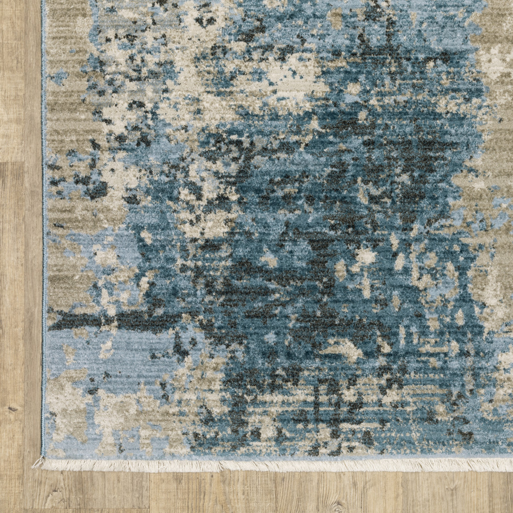 510294 6 x 9 ft. Blue Gray Ivory Light Blue & Dark Blue Abstract Power Loom Stain Resistant Rectangle Area Rug with Fringe