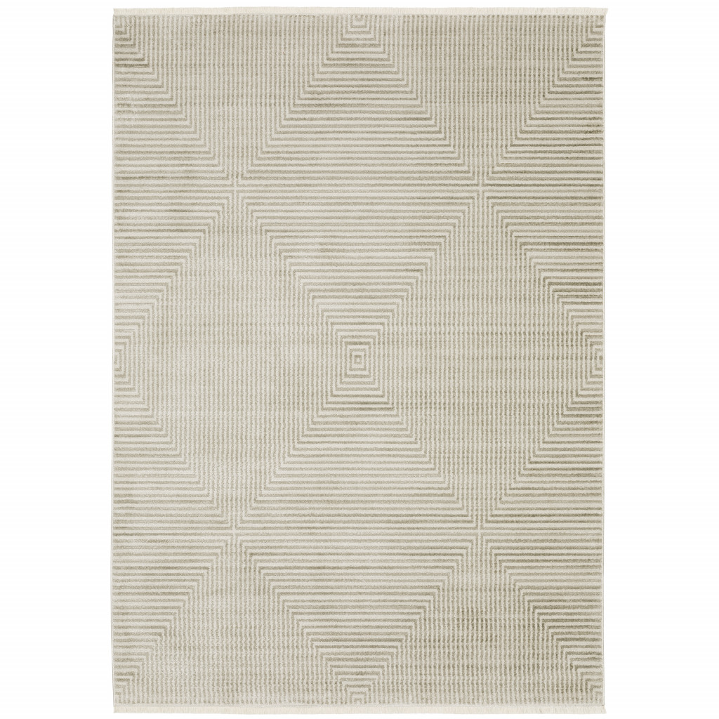 5 x 8 ft. Ivory Beige Taupe & Tan Geometric Power Loom Stain Resistant Rectangle Area Rug with Fringe
