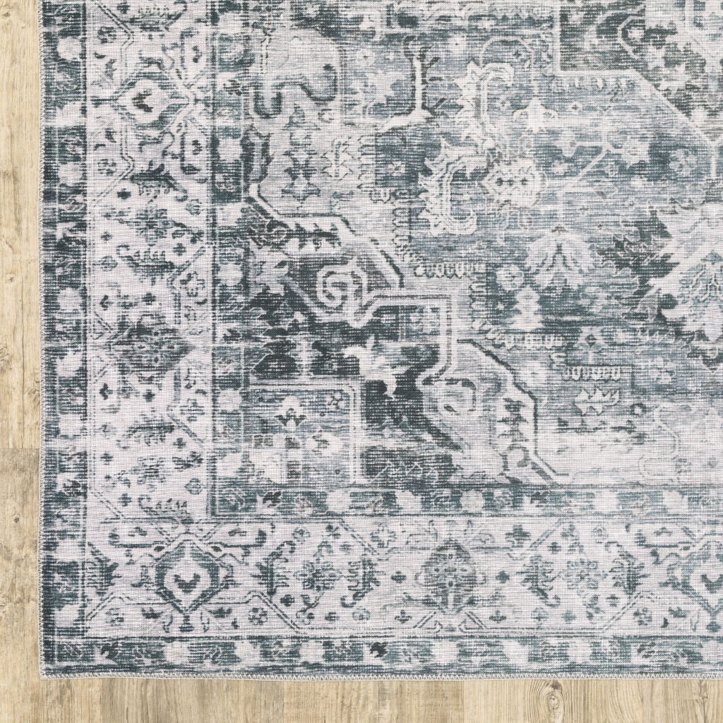 2 x 3 ft. Navy Blue Ivory & Gray Oriental Printed Stain Resistant Non Skid Rectangle Area Rug