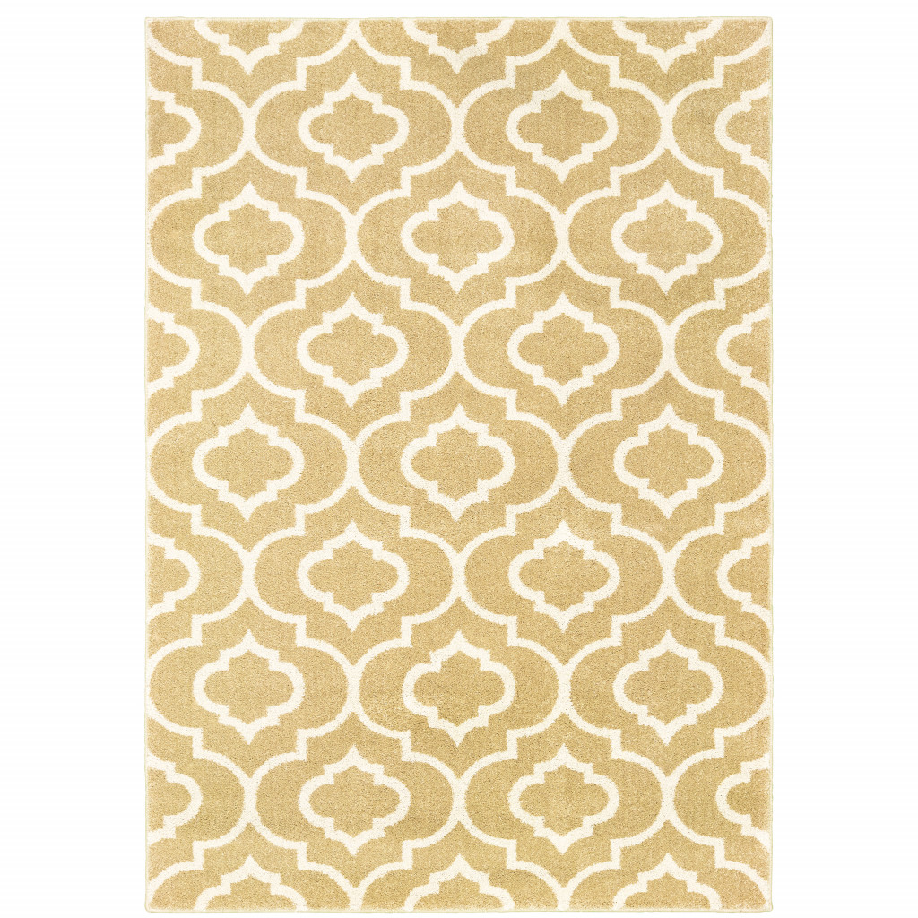 10 x 13 ft. Gold & Ivory Geometric Power Loom Stain Resistant Rectangle Area Rug - Gold and Ivory