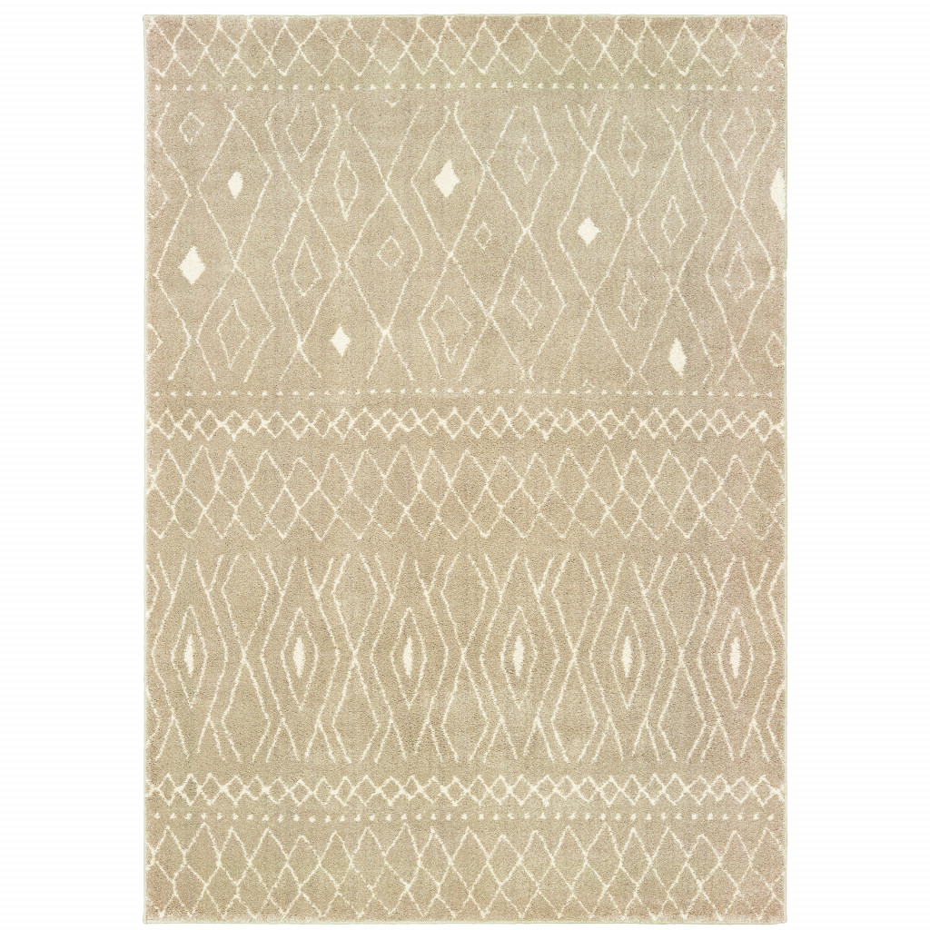 508725 8 x 10 ft. Sand & Ivory Geometric Power Loom Stain Resistant Rectangle Area Rug