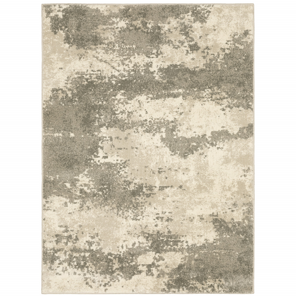 Beige & Gray Abstract Power Loom Stain Resistant Rectangle Area Rug