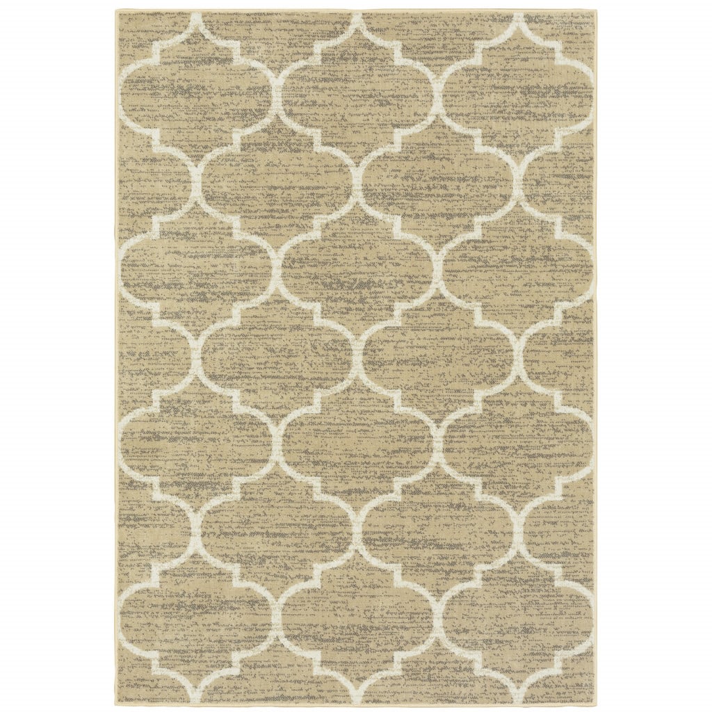 10 x 13 ft. Beige & Ivory Geometric Power Loom Stain Resistant Rectangle Area Rug - Beige and Ivory - 10 x 13 ft.