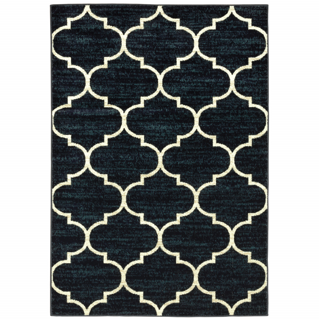10 x 13 ft. Navy & Ivory Geometric Power Loom Stain Resistant Rectangle Area Rug - Navy and Ivory