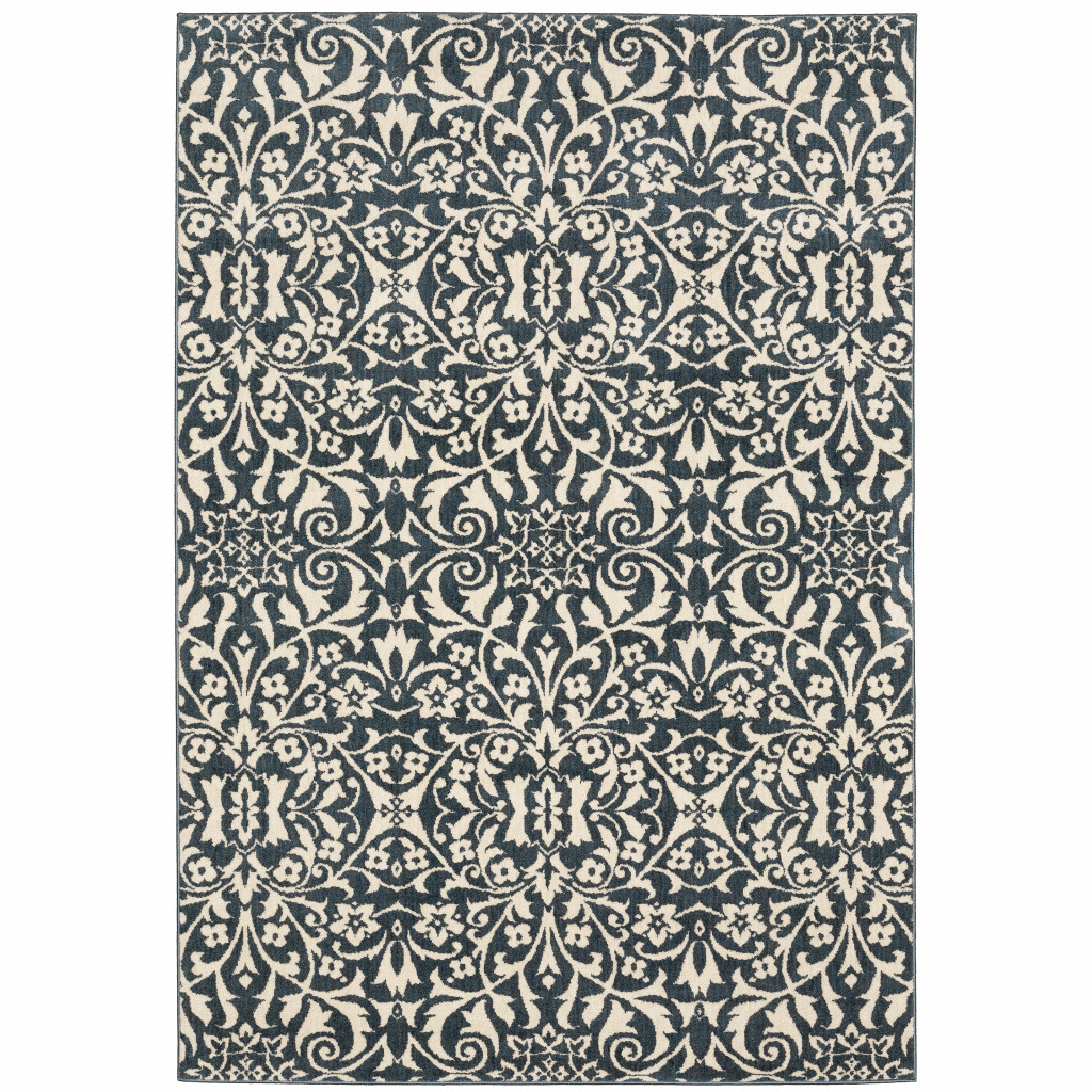 10 x 13 ft. Blue & Ivory Floral Power Loom Stain Resistant Rectangle Area Rug - Blue and Ivory - 10 x 13 ft.