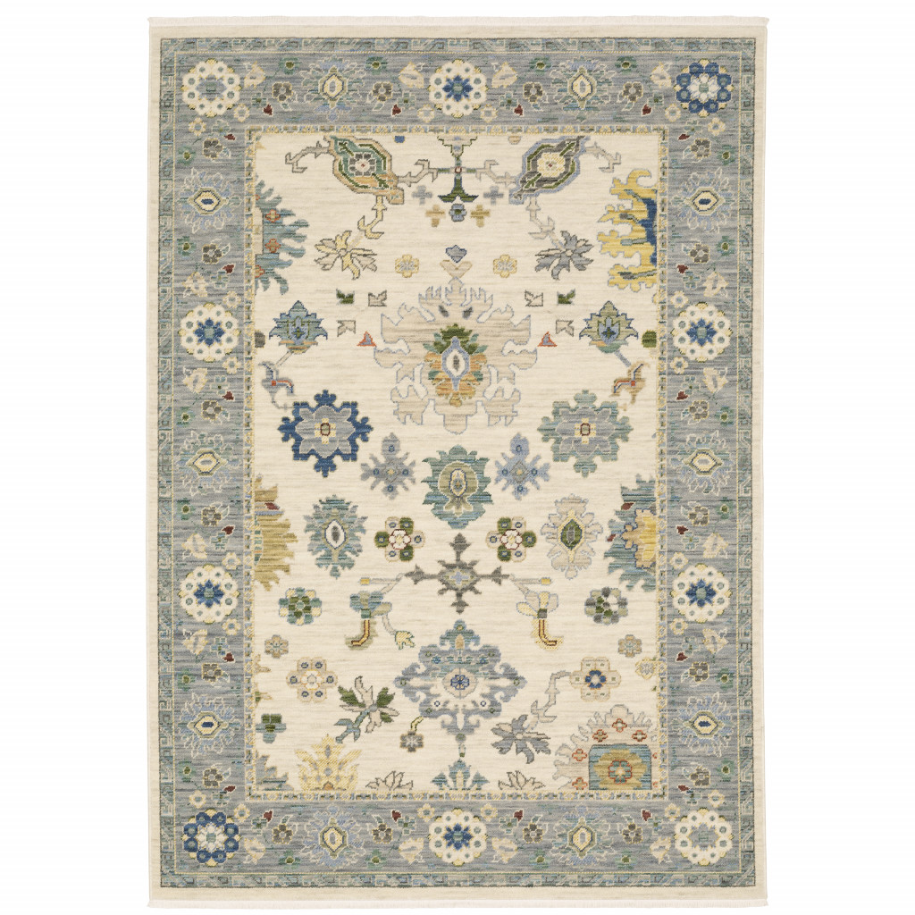 509355 5 x 8 ft. Oriental Power Loom Stain Resistant Area Rug with Fringe, Multi Color