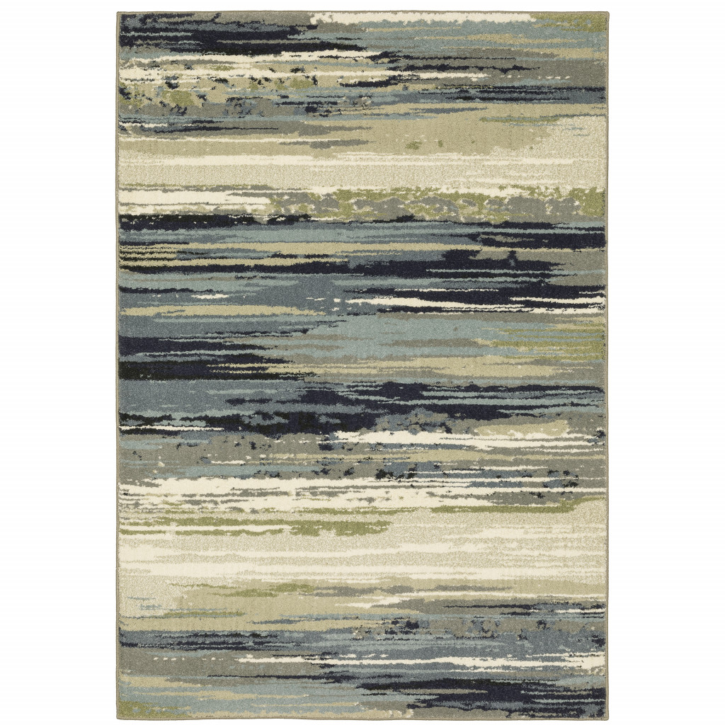 10 x 13 ft. Blue Green Gray Light Blue & Beige Abstract Power Loom Stain Resistant Rectangle Area Rug - Blue and Beige - 10 x 13 ft.