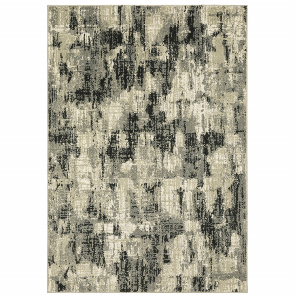 10 x 13 ft. Gray Beige Charcoal & Blue Abstract Power Loom Stain Resistant Rectangle Area Rug