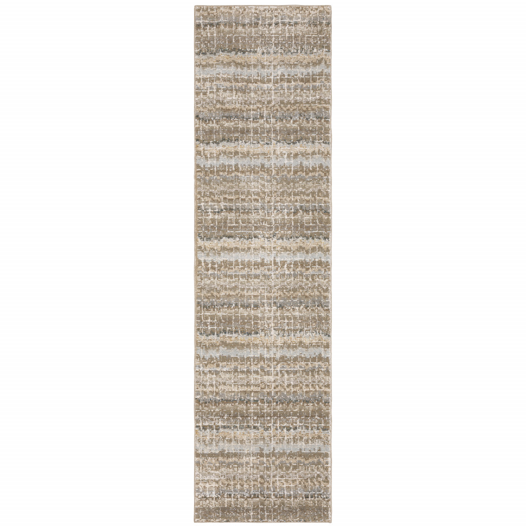 2 x 8 ft. Ivory Gray Tan & Brown Abstract Power Loom Stain Resistant Runner Area Rug