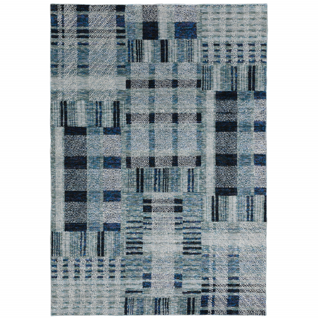 510187 8 x 10 ft. Blue Geometric Power Loom Stain Resistant Rectangle Area Rug