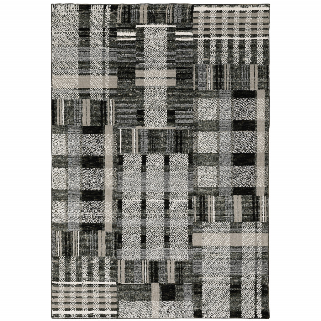 2 x 3 ft. Black Gray & Ivory Geometric Power Loom Stain Resistant Rectangle Area Rug