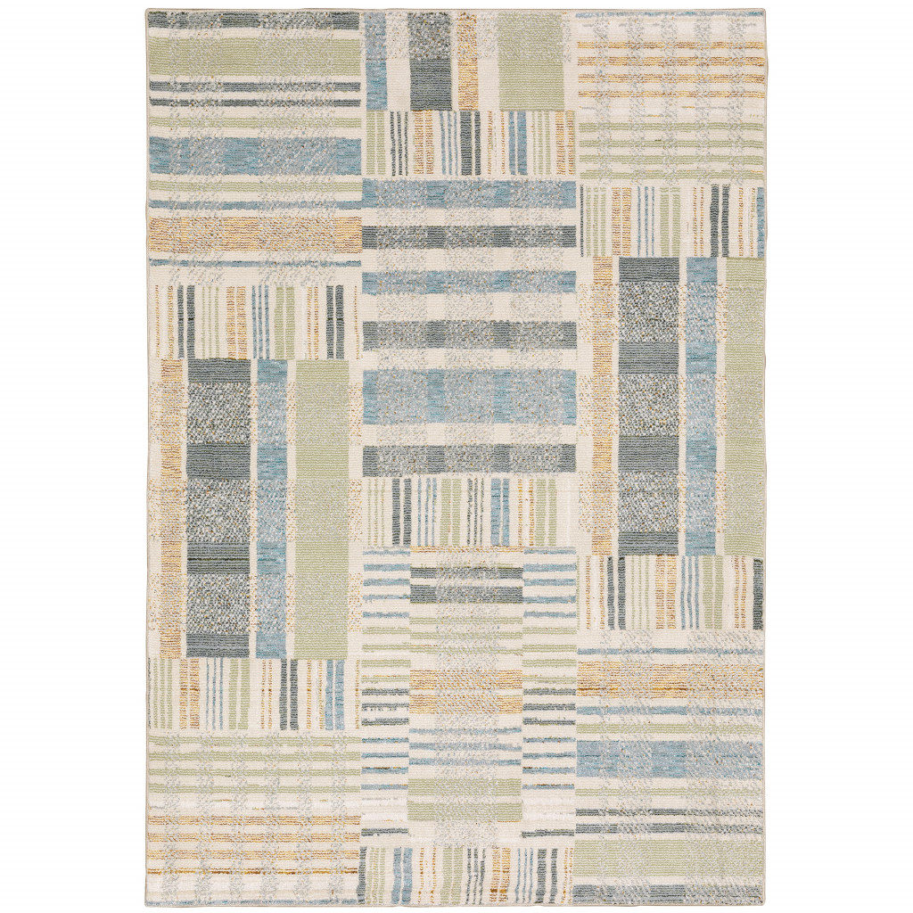 10 x 13 ft. Green Gray & Ivory Geometric Power Loom Stain Resistant Rectangle Area Rug