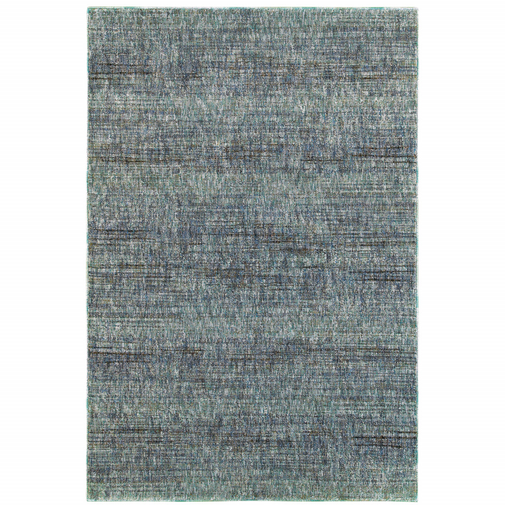 3 x 5 ft. Blue Gray Silver & Green Power Loom Stain Resistant Rectangle Area Rug - Blue and Gray