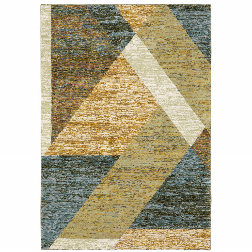 3 x 5 ft. Gold Blue Green Rust Beige Purple & Teal Geometric Power Loom Stain Resistant Rectangle Area Rug
