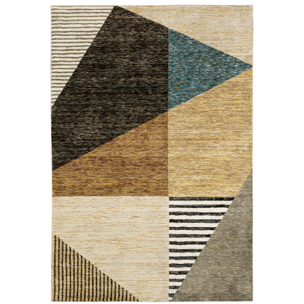 10 x 13 ft. Gold Brown Blue Charcoal Rust & Beige Geometric Power Loom Stain Resistant Rectangle Area Rug