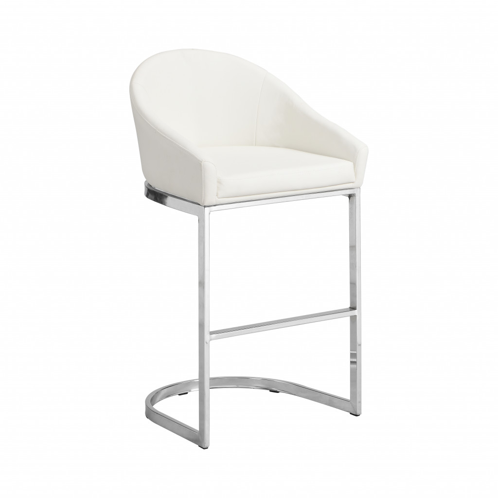 Picture of HomeRoots 516188 35 in. White Faux Leather & Steel Low Back Bar Height Chair with Footrest