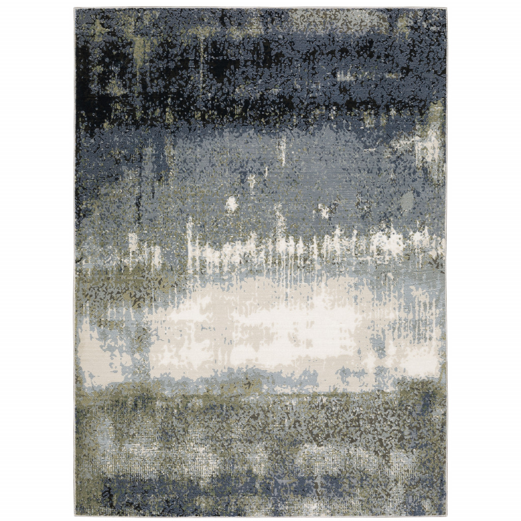 5 x 8 ft. Blue Green Gray & Beige Abstract Power Loom Stain Resistant Rectangle Area Rug