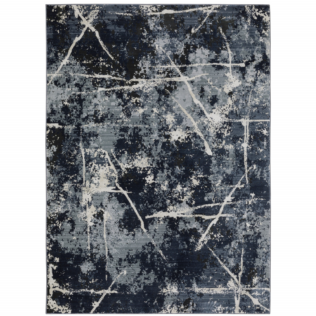 3 x 5 ft. Blue Gray & Beige Abstract Power Loom Stain Resistant Rectangle Area Rug