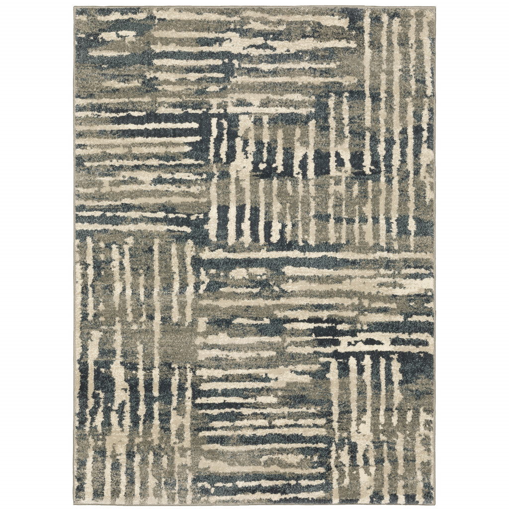 2 x 3 ft. Blue & Beige Abstract Power Loom Stain Resistant Rectangle Area Rug