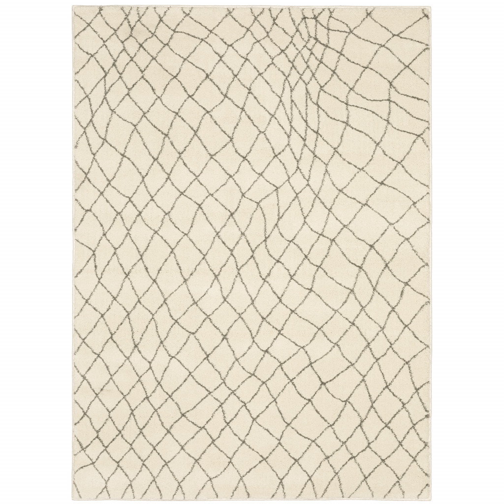 508677 10 x 13 ft. Ivory & Gray Geometric Power Loom Stain Resistant Rectangle Area Rug