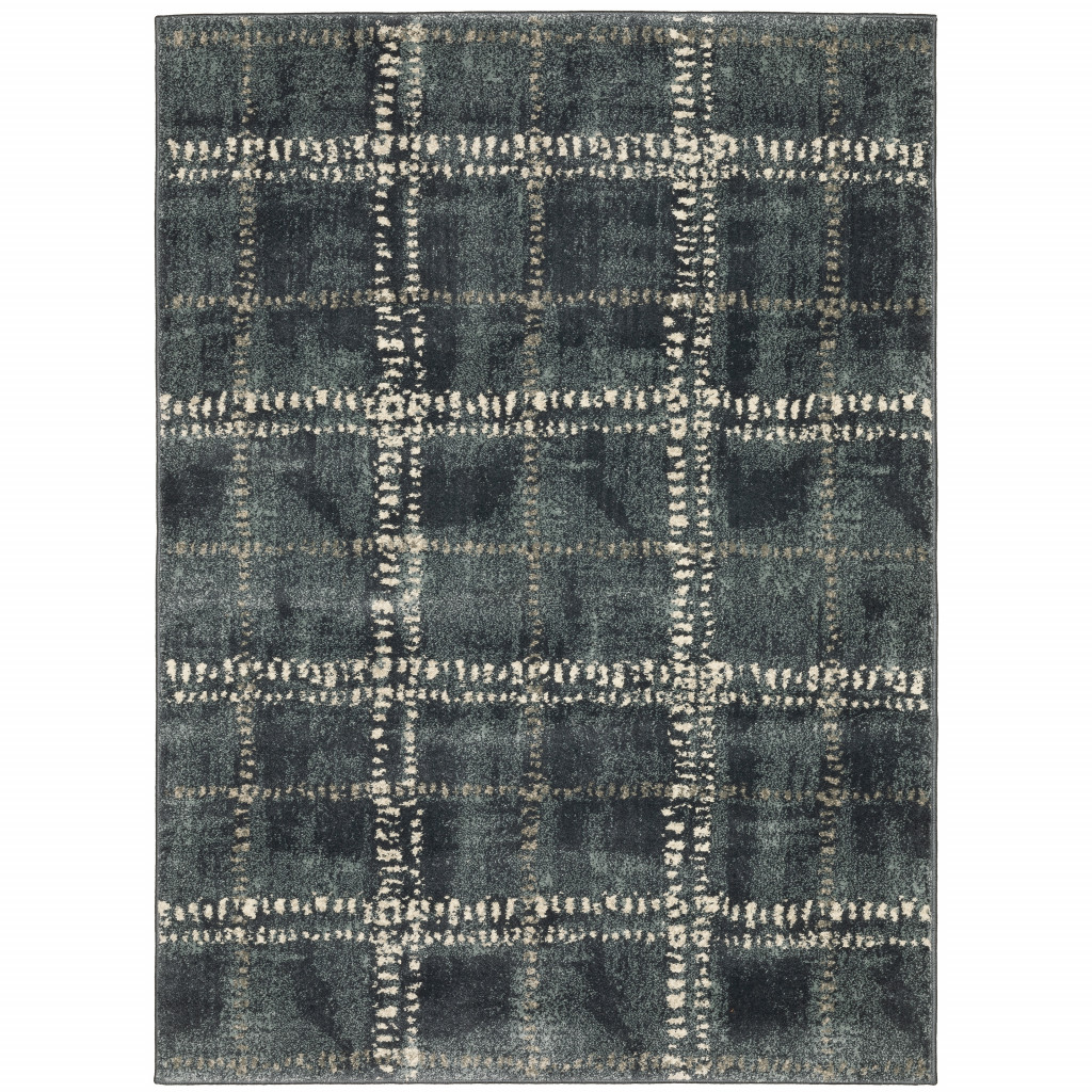 4 x 6 ft. Blue & Ivory Geometric Power Loom Stain Resistant Rectangle Area Rug - Blue and Ivory - 4 x 6 ft.