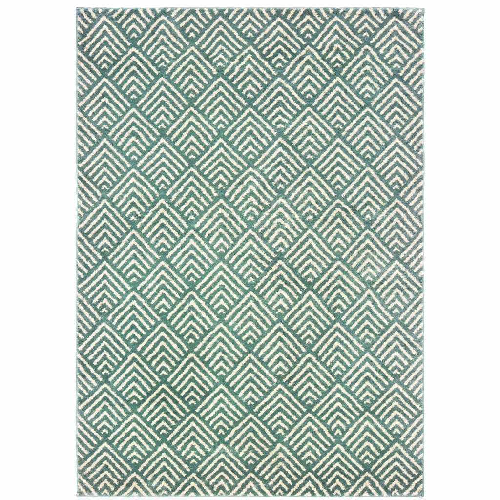 508691 10 x 13 ft. Foam Blue & Ivory Geometric Power Loom Stain Resistant Rectangle Area Rug