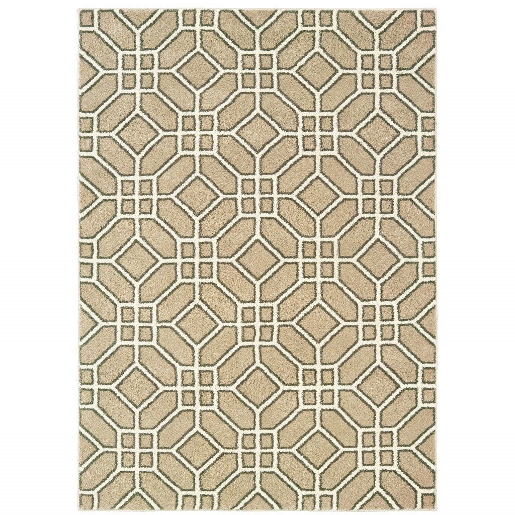 508698 10 x 13 ft. Sand & Ivory Geometric Power Loom Stain Resistant Rectangle Area Rug