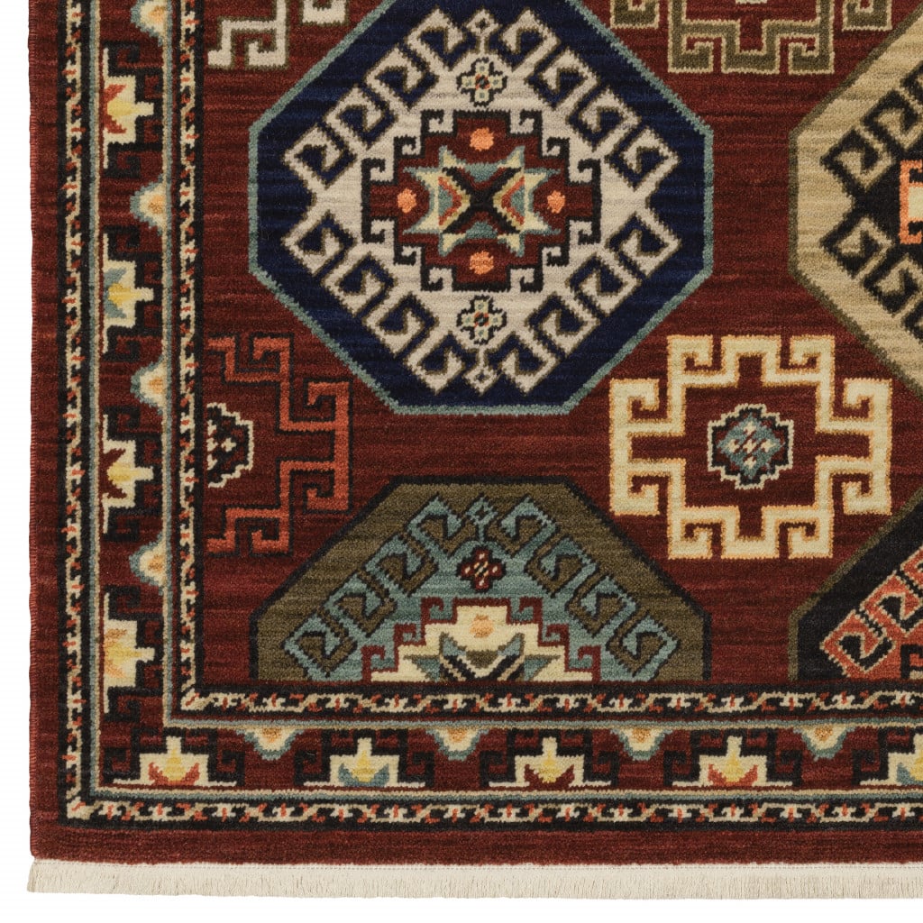 2 x 3 ft. Red Blue Brown & Beige Oriental Power Loom Stain Resistant Rectangle Area Rug with Fringe