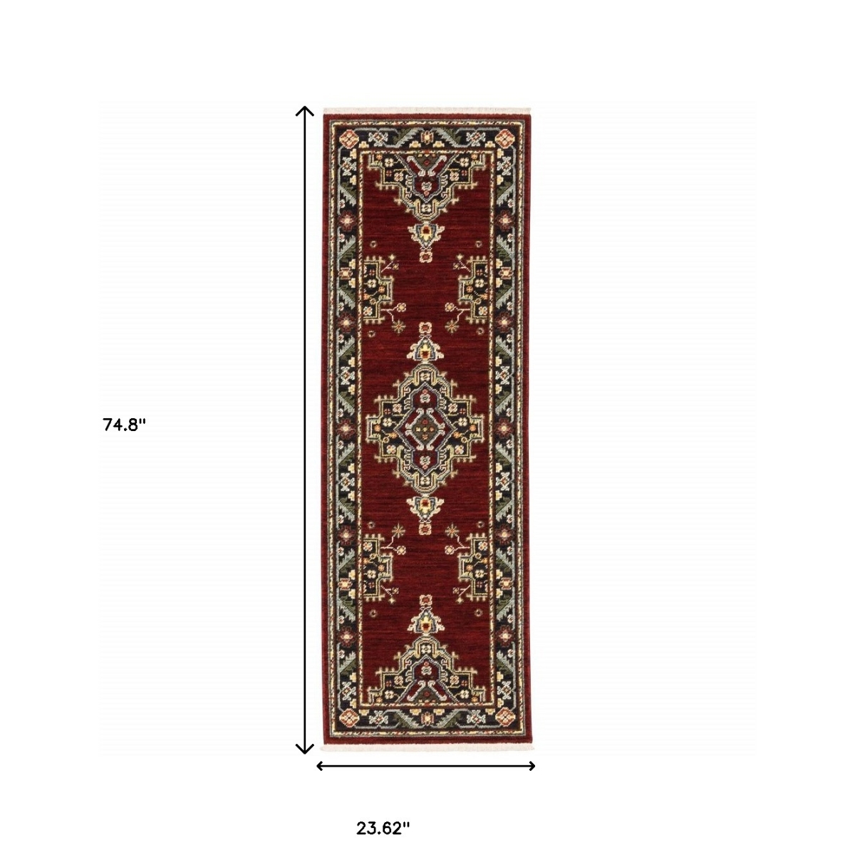 509223 2 x 6 ft. Oriental Power Loom Stain Resistant Runner Rug with Fringe, Multi Color