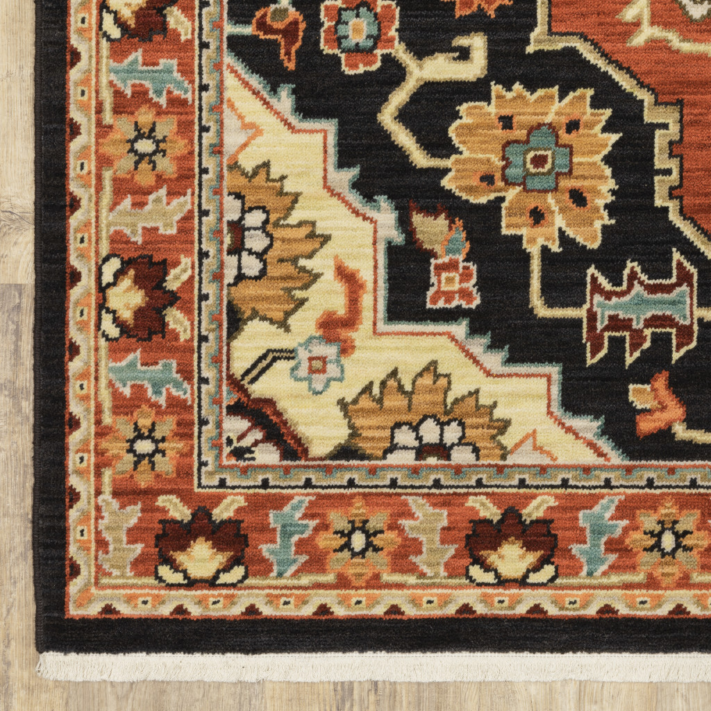 509227 2 x 6 ft. Black Orange & Beige Oriental Power Loom Stain Resistant Runner Area Rug with Fringe