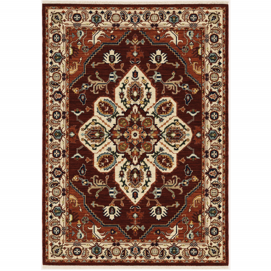 3 x 5 ft. Oriental Power Loom Stain Resistant Rectangle Area Rug with Fringe, Multi Color