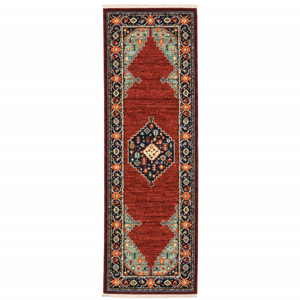 509248 2 x 6 ft. Oriental Power Loom Stain Resistant Runner Rug with Fringe, Multi Color