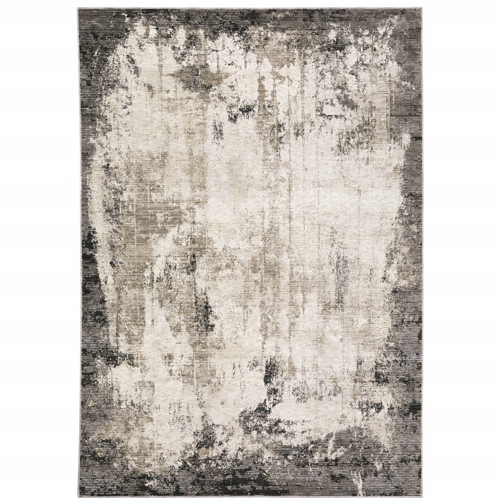 5 x 8 ft. Gray Ivory Charcoal Tan Black & Beige Abstract Power Loom Stain Resistant Rectangle Area Rug