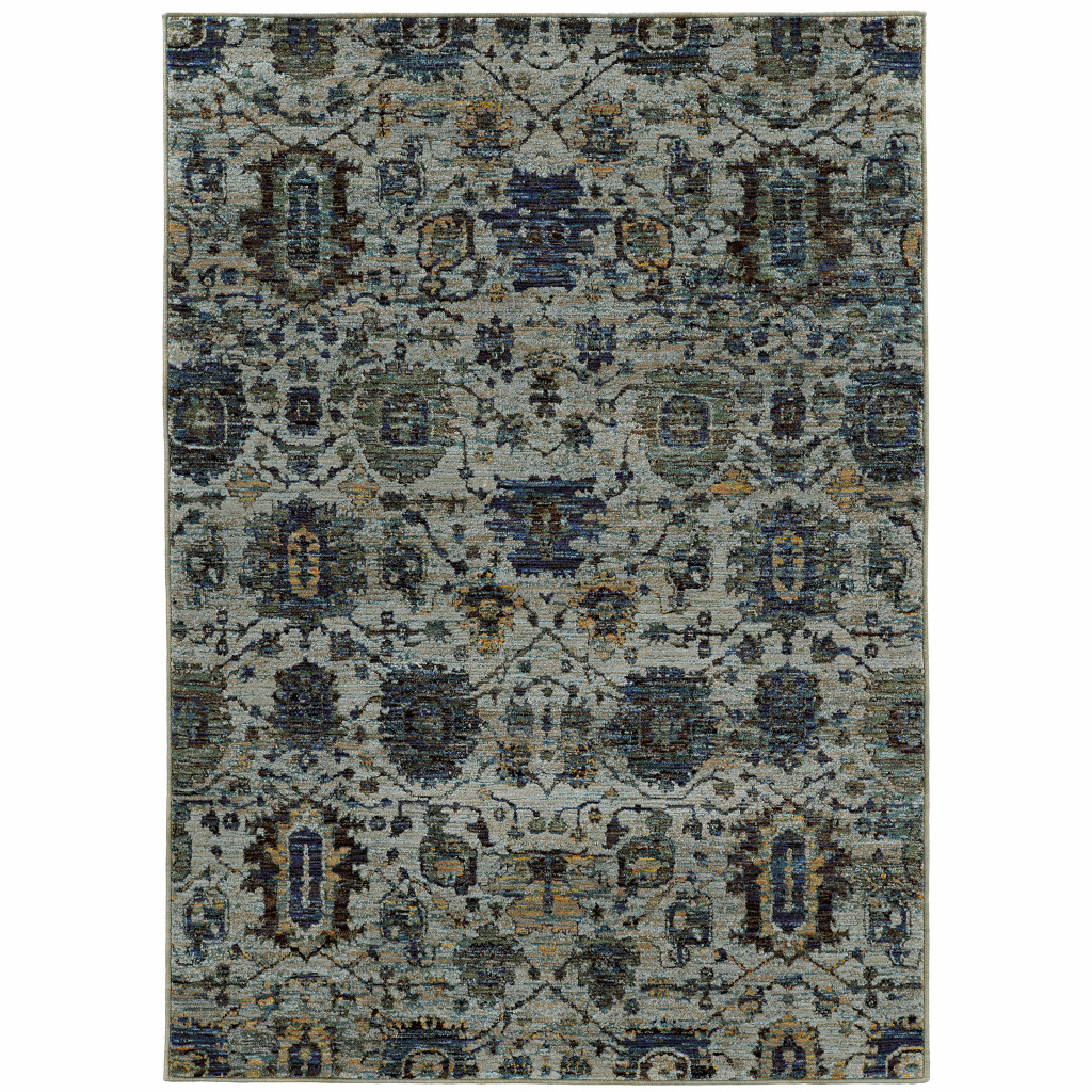 5 x 7 ft. Blue & Navy Oriental Power Loom Stain Resistant Rectangle Area Rug - Blue Green - 5 x 7 ft.