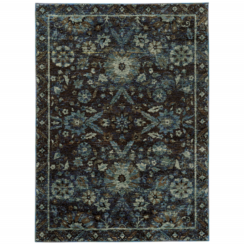 5 x 7 ft. Navy & Blue Oriental Power Loom Stain Resistant Rectangle Area Rug