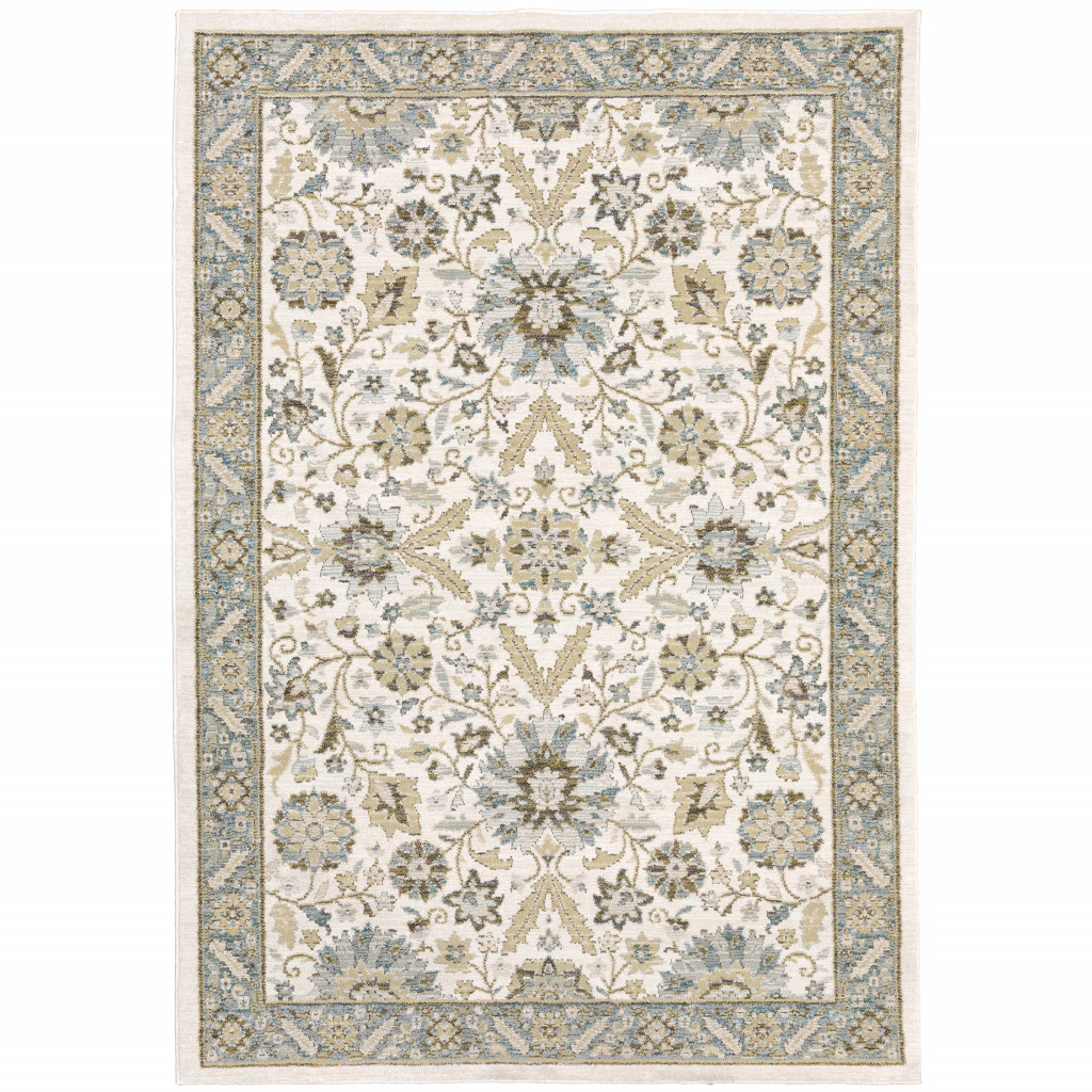 2 x 3 ft. Stone Gray Ivory Green Brown Teal & Light Blue Oriental Power Loom Stain Resistant Rectangle Area Rug