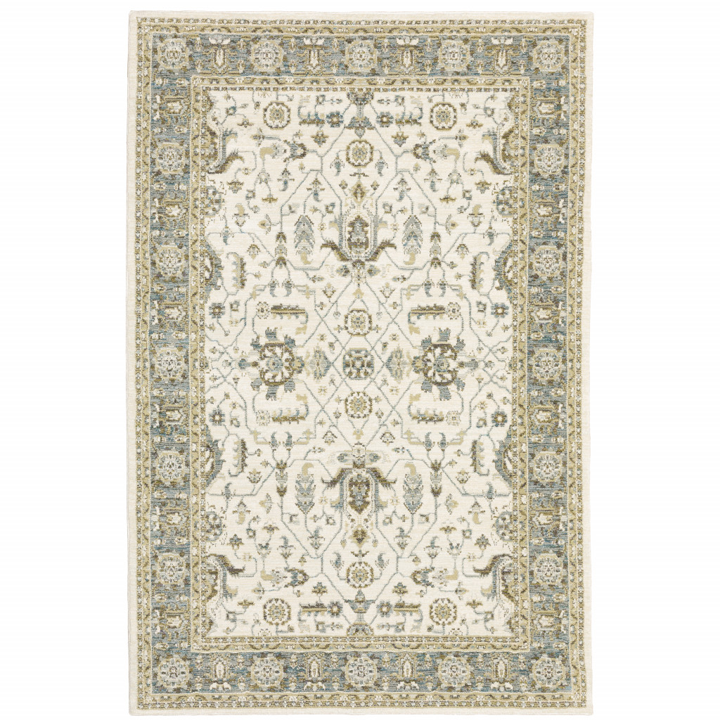 510095 3 x 5 ft. Ivory Gray & Blue Oriental Power Loom Stain Resistant Rectangle Area Rug