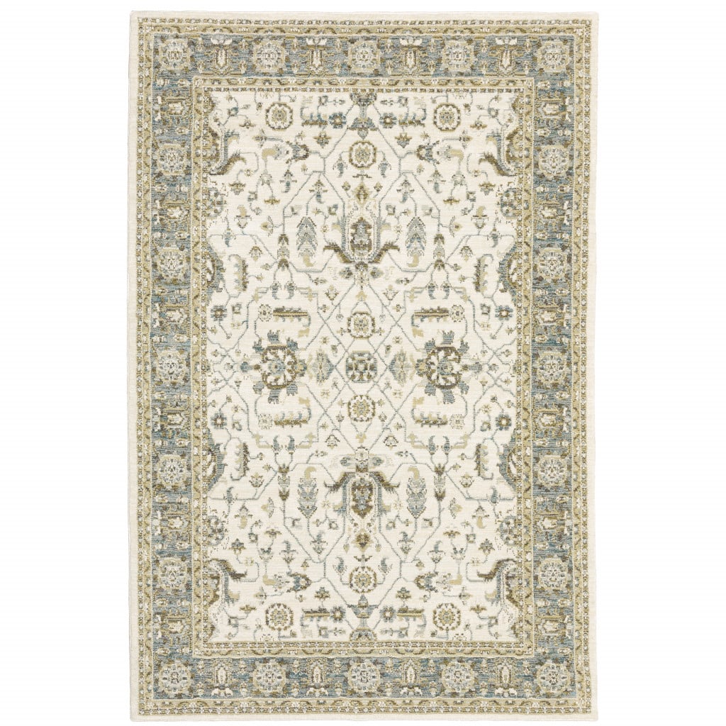 5 x 7 ft. Ivory Gray & Blue Oriental Power Loom Stain Resistant Rectangle Area Rug - Ivory Gray and Blue - 5 x 7 ft.