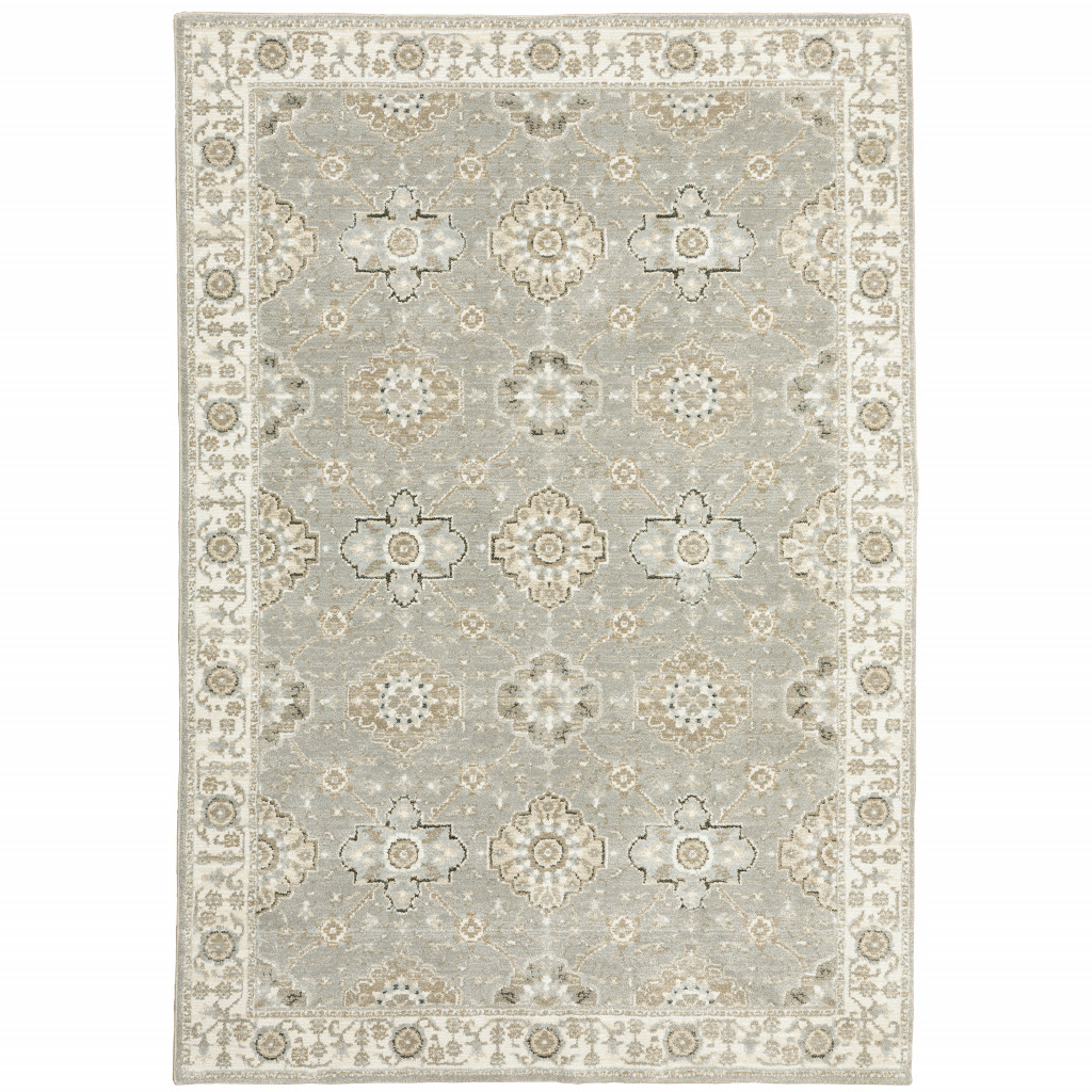 6 x 9 ft. Gray Ivory Tan Brown & Gold Oriental Power Loom Stain Resistant Rectangle Area Rug