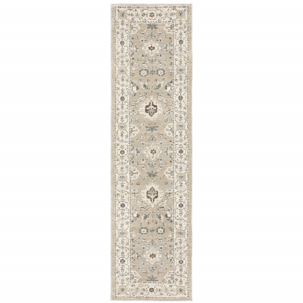 2 x 8 ft. Beige & Ivory Oriental Power Loom Stain Resistant Runner Area Rug - Beige and Ivory - 2 x 8 ft.