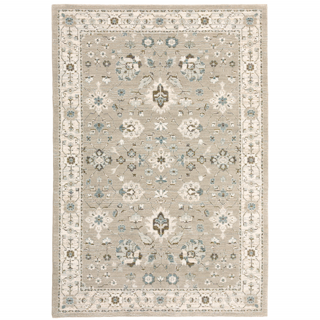9 x 12 ft. Beige Ivory Blue Green & Purple Oriental Power Loom Stain Resistant Rectangle Area Rug - Beige and Ivory - 9 x 12 ft.