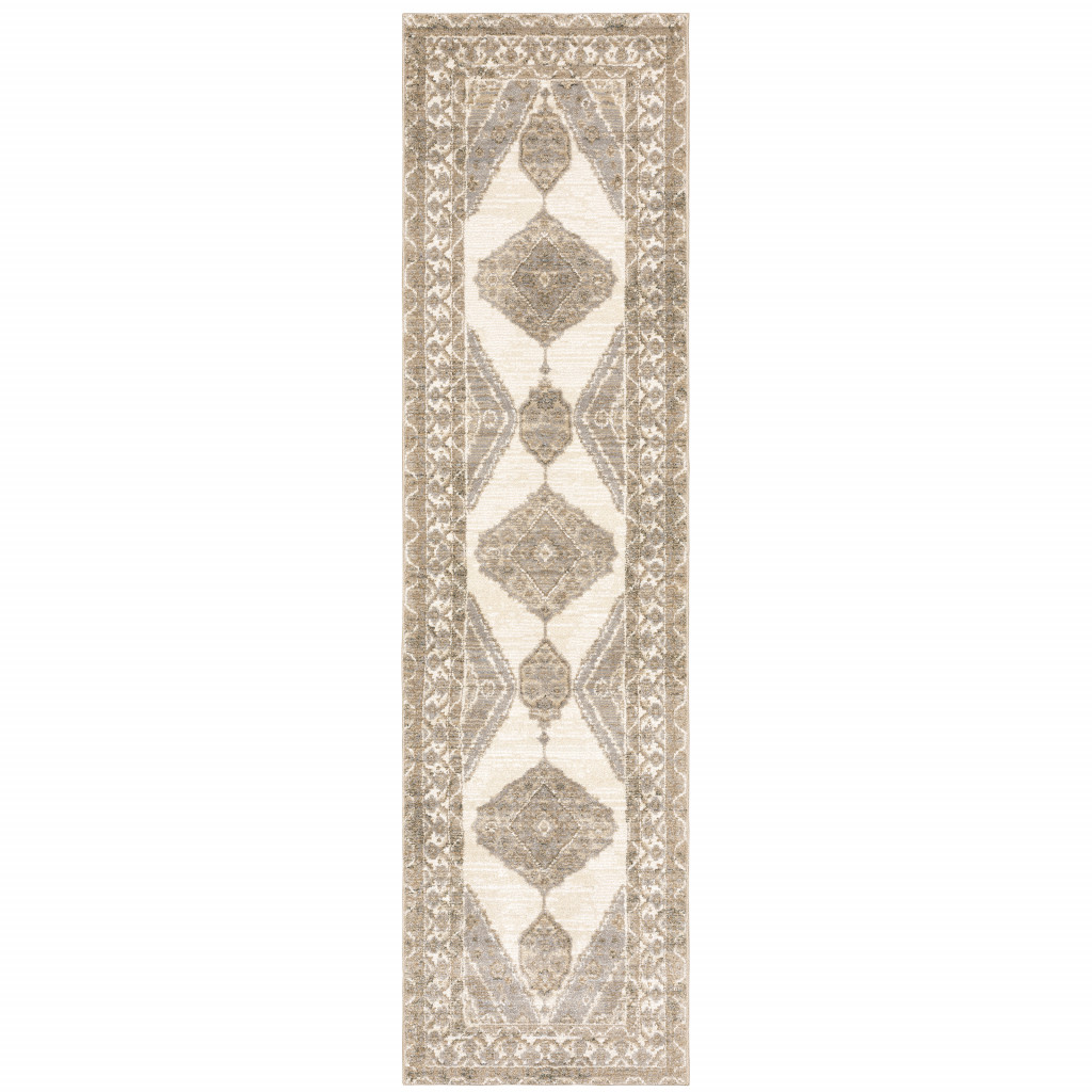 2 x 8 ft. Beige & Ivory Oriental Power Loom Stain Resistant Runner Area Rug - Beige and Ivory - 2 x 8 ft.