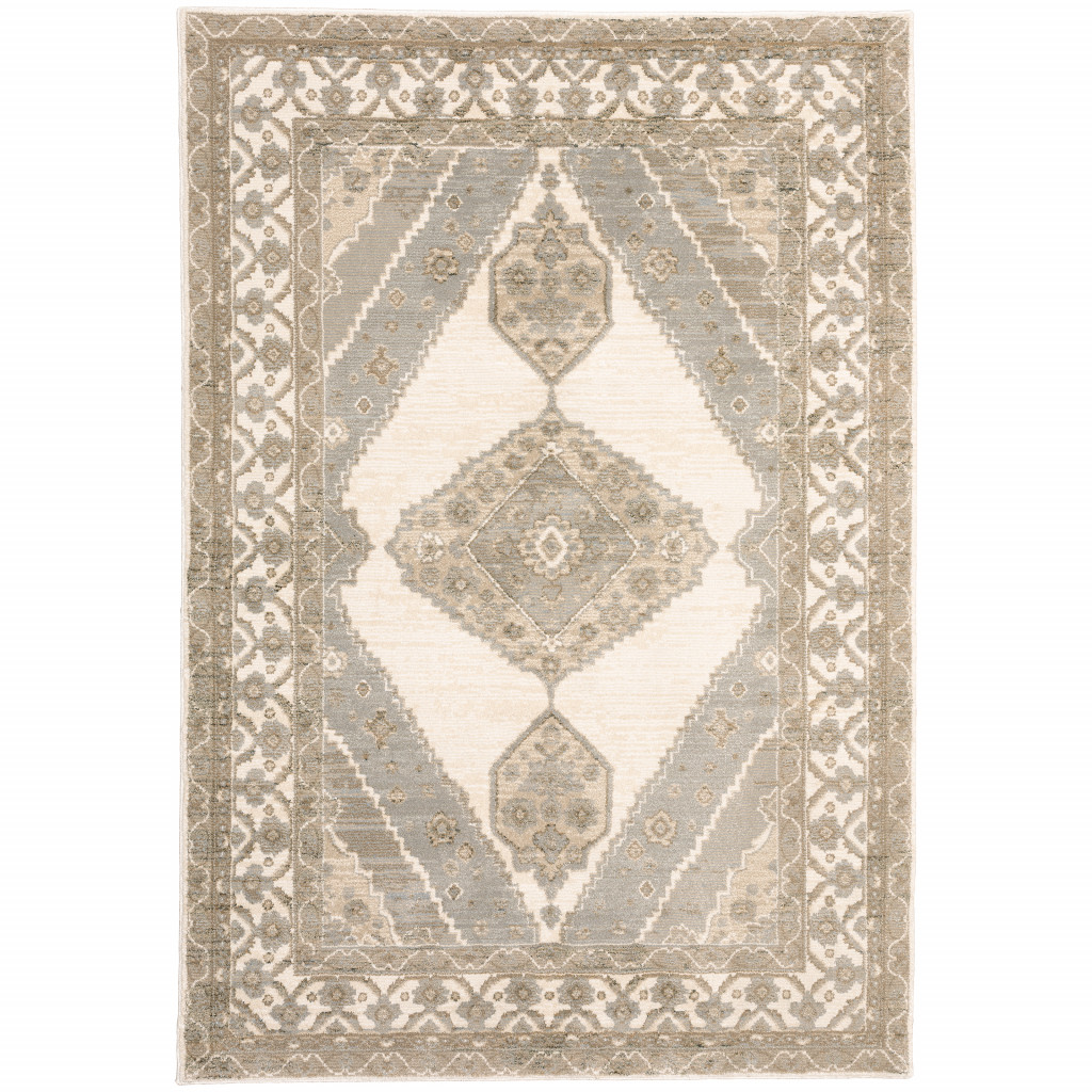 5 x 7 ft. Beige & Ivory Oriental Power Loom Stain Resistant Rectangle Area Rug - Beige and Ivory - 5 x 7 ft.