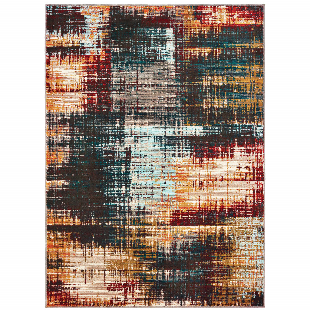 10 x 13 ft. Blue Gold Red & Gray Abstract Power Loom Stain Resistant Rectangle Area Rug