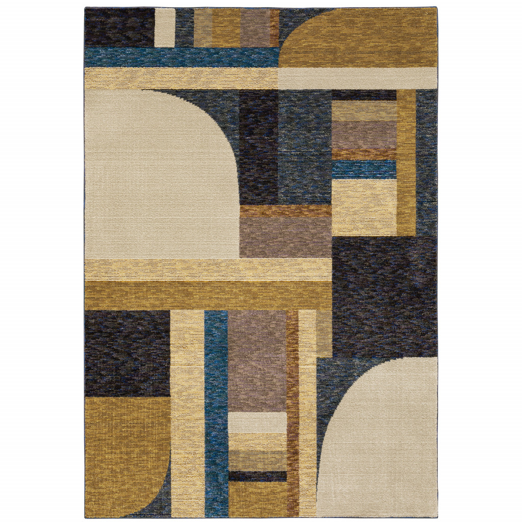 6 x 9 ft. Gold Blue Beige Purple & Teal Geometric Power Loom Stain Resistant Rectangle Area Rug