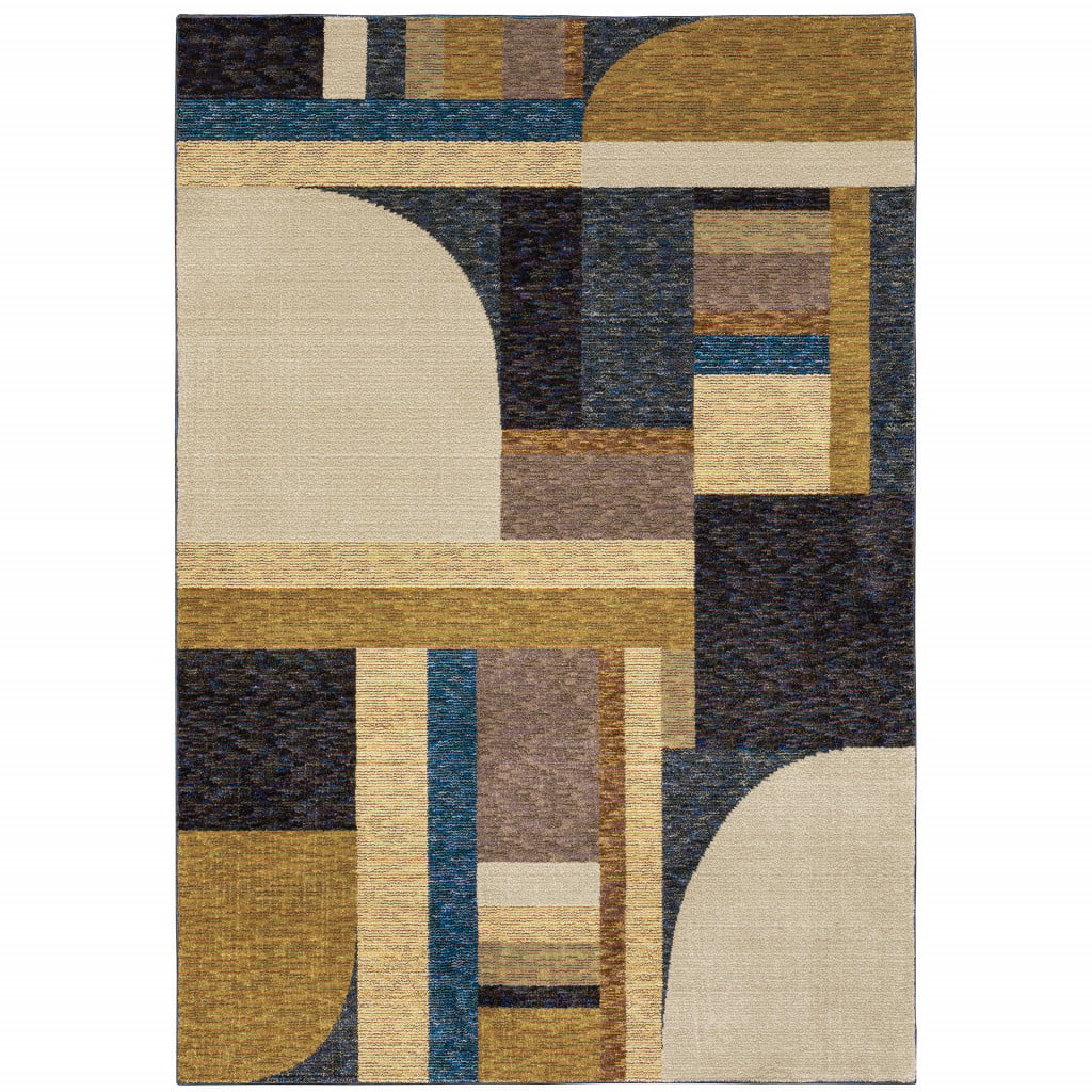 8 x 10 ft. Gold Blue Beige Purple & Teal Geometric Power Loom Stain Resistant Rectangle Area Rug