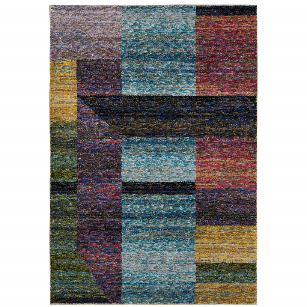 510815 8 x 10 ft. Purple Blue Teal Gold Green Red & Pink Geometric Power Loom Stain Resistant Rectangle Area Rug -  HomeRoots