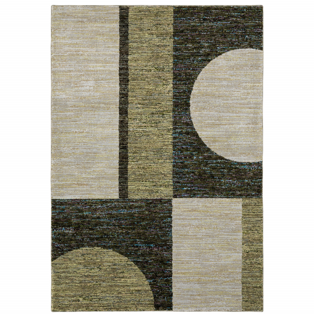 Gold Green Charcoal Teal Blue Purple Gray & Beige Geometric Power Loom Stain Resistant Rectangle Area Rug